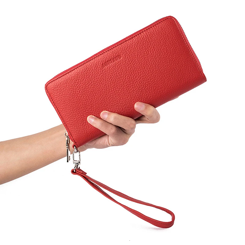 Genuine Leather Women Wallet Female Long Clutch Lady Walet SS593-55 Zipper Purse Strap Coin Purse
