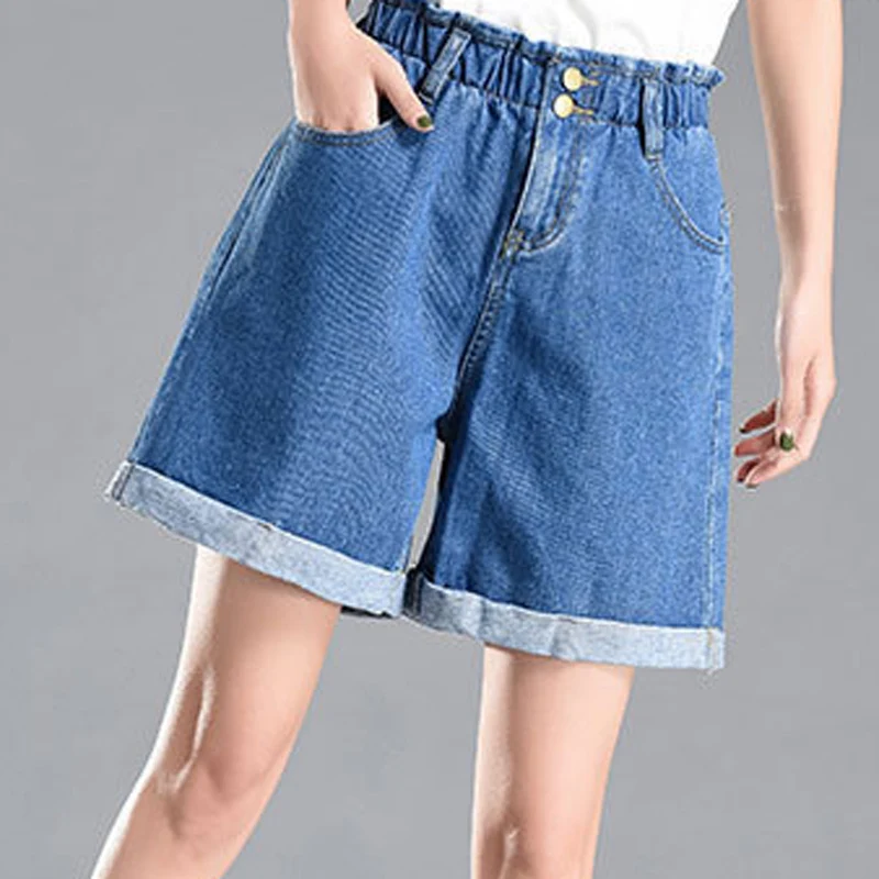 

Short jeans for women Large size women's summer denim pants fat mm loose pants wide leg slimming high waist casual feamle pants