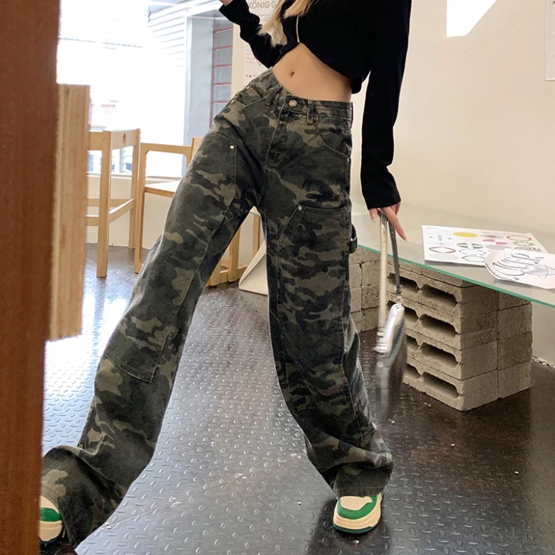 ære Duke Undskyld mig Zoki Camouflage Women Jeans Spring Streetwear Y2K Cargo Denim Pants Fashion  Korean Hip Hop Baggy Jean Loose Cotton Trousers 2023