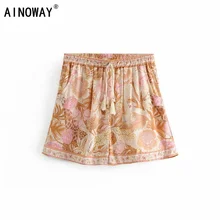 Летние винтажные шикарные женские богемные шорты с цветочным принтом и кисточками, женские пляжные свободные шорты из вискозы, boho happie, большие размеры