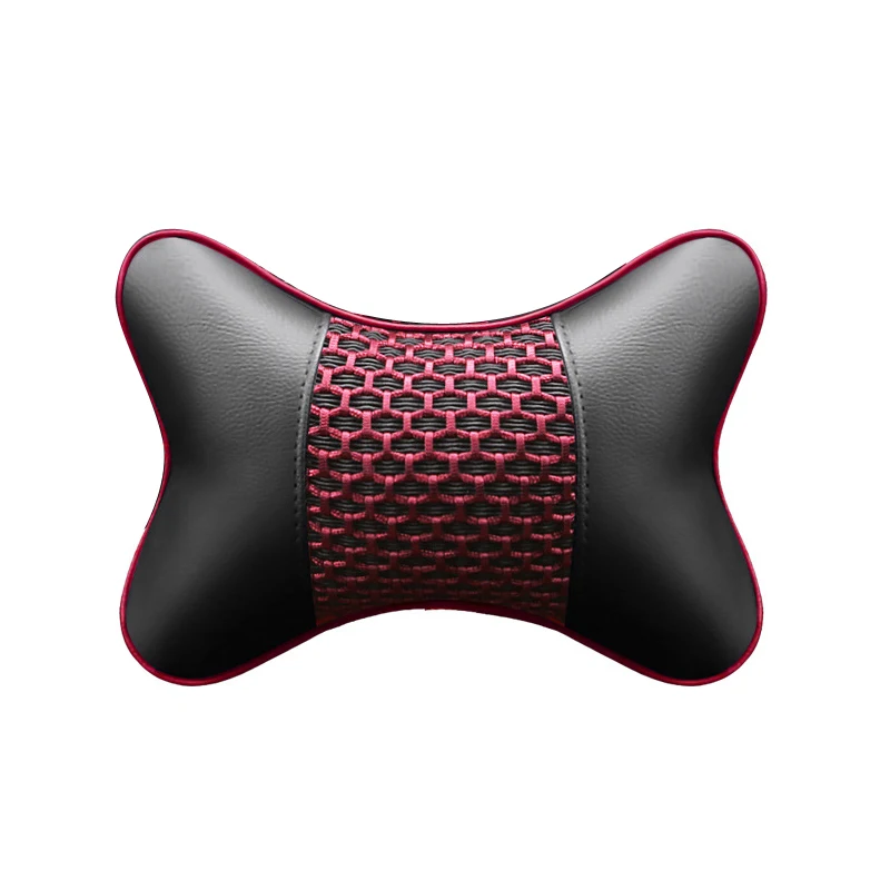 IKSNAIL подушка для автомобиля из искусственной кожи, защита шеи, подголовник автомобиля, удобные автомобильные принадлежности, безопасные дышащие подушки для шеи - Цвет: Black and Red(1pcs)