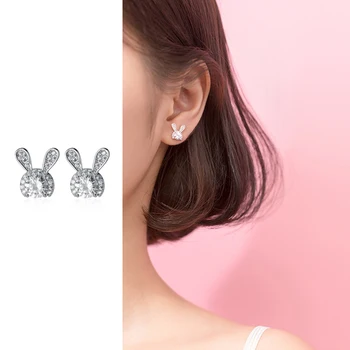 

Mocanie Dazzling Clear CZ Retro Sweet Lovely Rabbit 925 Sterling Silver Stud Earring for Women Wedding Engagement Fine Jewelry