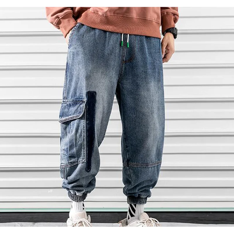 

Men's Hip hop Athletic Jeans Cargo Pants Men Elastic Loose Big & Tall Relaxed Fit Denim Pants