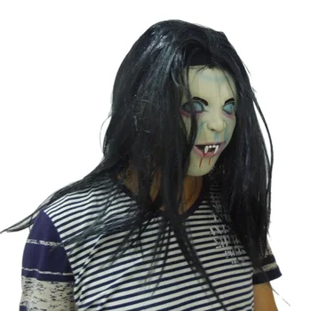 

Vivid Realistic Scary Mask With Wig Halloween Horror Grimace Ghost Latex Mask Halloween Decoration