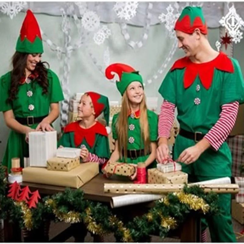 

Christmas Halloween Children Adult Costume Green Elf Cosplay Parent-child Matching Outfit Ball Party Costume