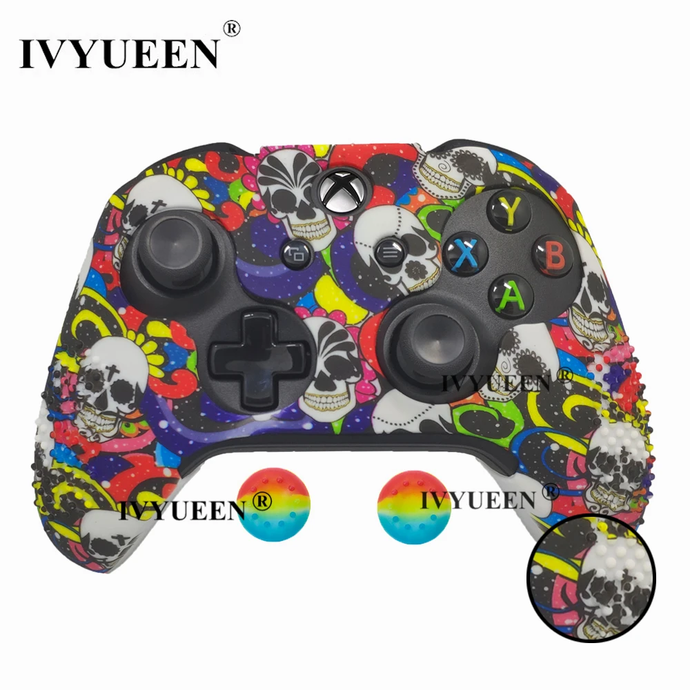Colorfull Skulls IVYUEEN, 15 цветов, силиконовый чехол для microsoft Xbox One X S, тонкий контроллер, защитный чехол с аналоговой ручкой для большого пальца - Цвет: Colorfull Skulls