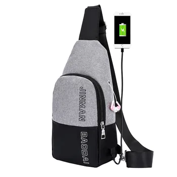 

2020 new waterproof men's bag USB multi-purpose slant span bag for outdoor riding anti-theft chest bag