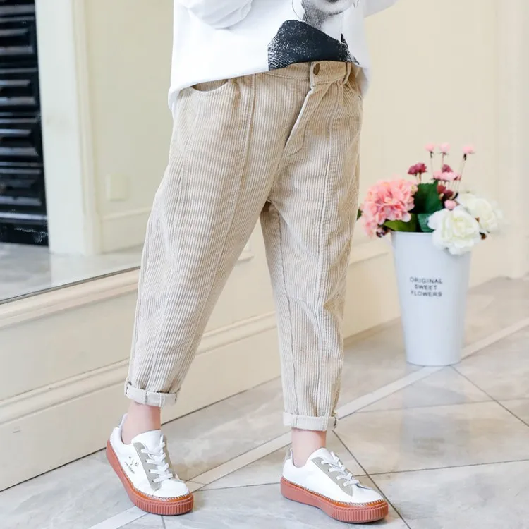 Girl'S Pants Spring New Style Korean-style Men And Women Child Big Boy Corduroy Pants Corduroy Dad Capri Pants