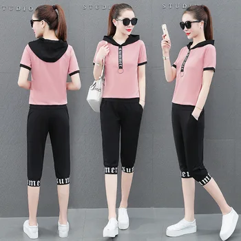

4XL Summer Women Sportswear Tracksuit Letter Print Hoodie Sweatshirt+pant Running Jogger Fitness casual Outfit Set Sporting Suit