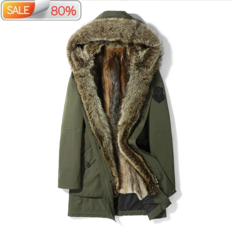 

Parka Warm Winter Jacket Men Real Coat Raccoon Long Rabbit Fur Coats Veste Homme Hiver MG-1A07061 B2152A