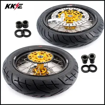 

KKE 3.5 & 5.0 Complete Supermoto Wheels Set for SUZUKI DRZ400 DRZ400E DRZ400S Motard Tires Gold Hub