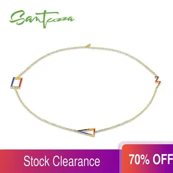 

SANTUZZA Brass Necklace For Woman Colorful Geometric Triangle Pendant Necklace HANDMADE Enamel Party Fashion Jewelry
