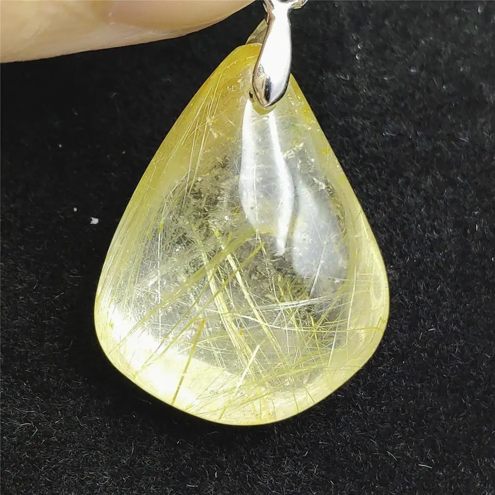 

Natural Gold Rutilated Quartz Pendant Water Drop Gemstone Party Gift 26x20x13mm Crystal Accessories Stone Pendant AAAAA
