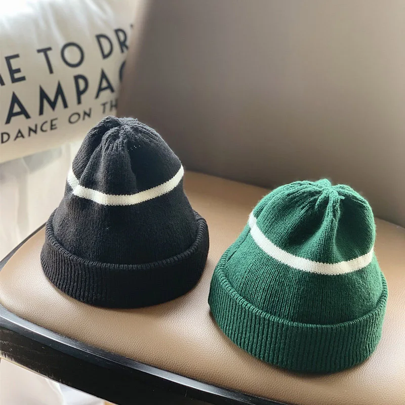 Newborn Boys Girls Cute Autumn Winter Warm Kids Baby Stripe Print Hats Wool Hemming Caps 1-4 Years