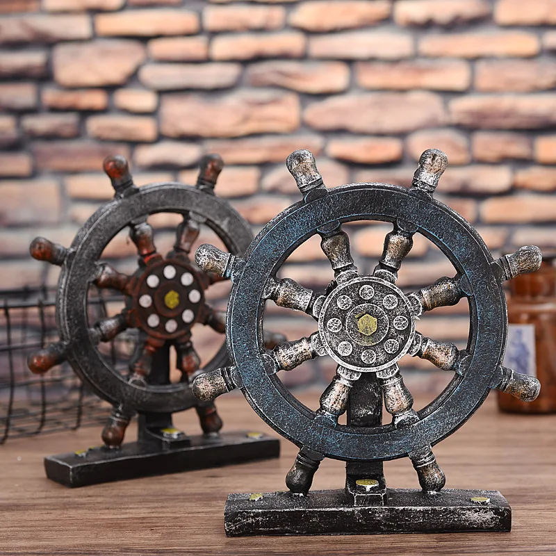 

[New] Vintage Sculpture Simulation rudder compass model Statue Art Carving Resin artware Figurine Home Decorations
