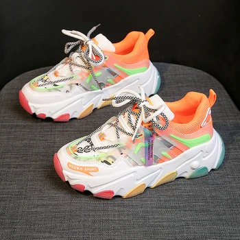 

Women Chunky Sneakers Designers Mixed Colors Lace Up Old Dad Shoes Platform Woman Fashion Casual Shoes Tenis Female Trainers 4cm