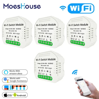 

MiNi Wifi Smart Light Switch Diy Breaker Module Smart Life Tuya APP Remote Control,Works with Alexa Echo Google Home 1 2 Way