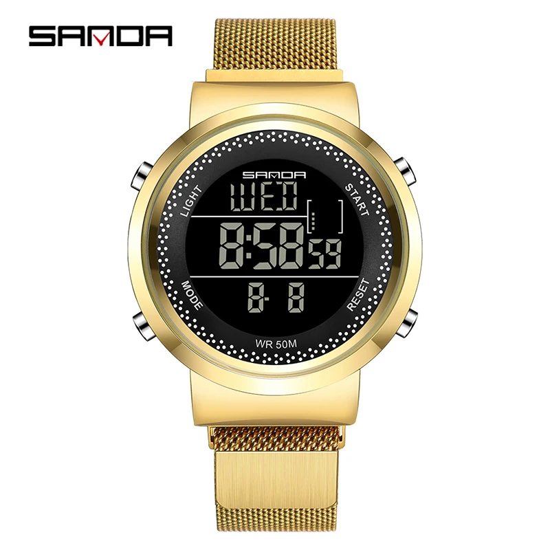 Men Gold SANDA женские часы с круглым циферблатом роскошные серебряные часы Reloj классические повседневные Модные кварцевые наручные часы из сплава zegarek damski - Цвет: Men Gold