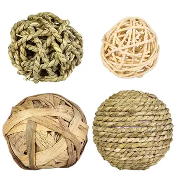 

4pcs Pet Balls Rabbit Toys Bunny Straw Rattan Woven Chewing Ball Teeth Cleaning Toys Training Biting
