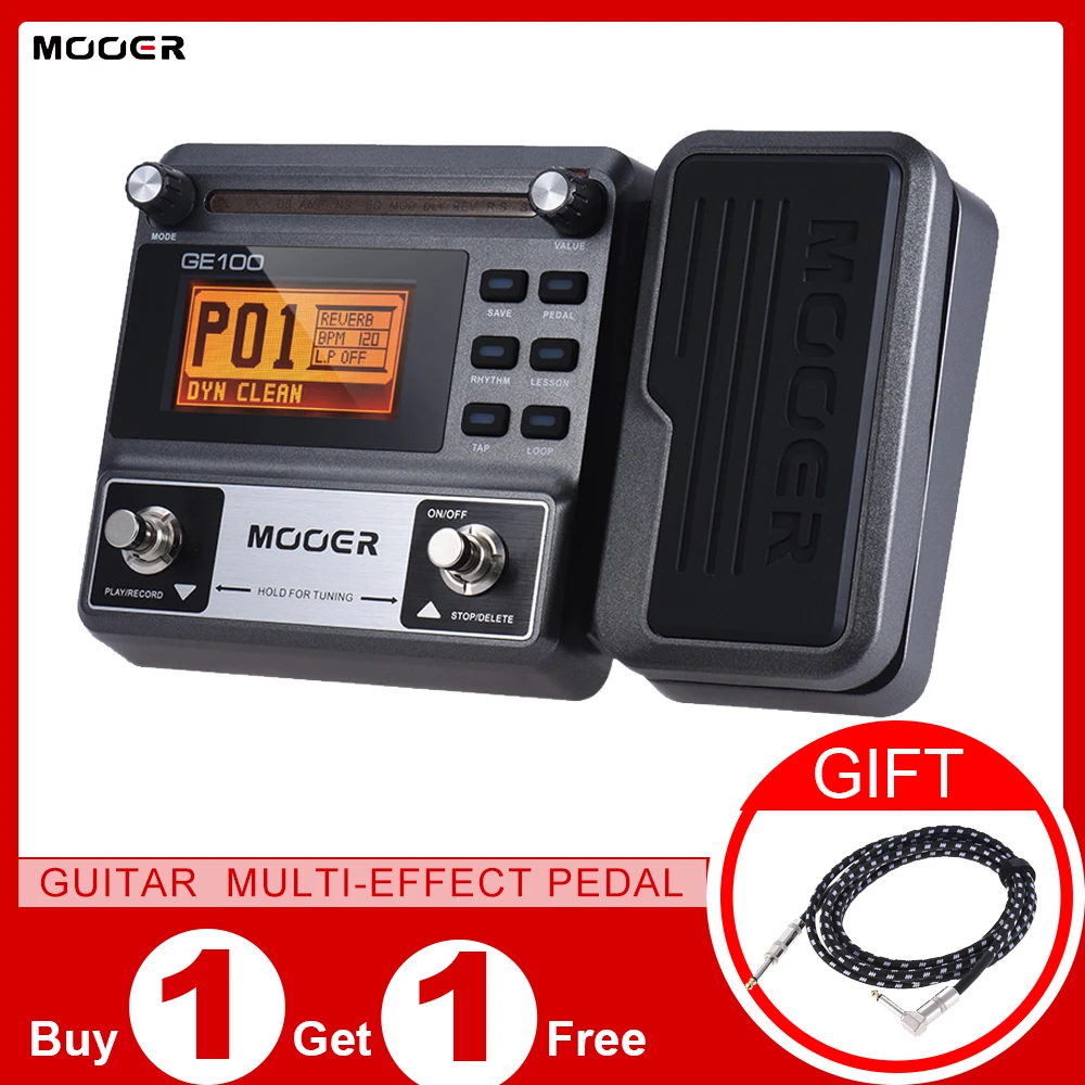 

MOOER GE100 Guitar Multi-Effect Processor Pedal Loop Recording Chord Course Function With Large LCD Display Guitar Accessories