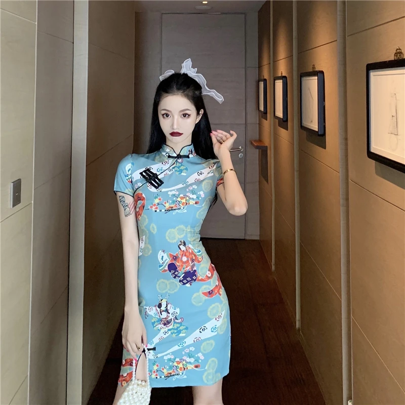 Delle donne Senza Maniche Slim Qipao Giapponese Ukiyo-e Stampato Kimono  Abito Da Sposa Vestito Da Partito Del Randello Sexy Bodycon Stile Cinese  Retro Cheongsam - AliExpress Novelty \u0026 Special Use