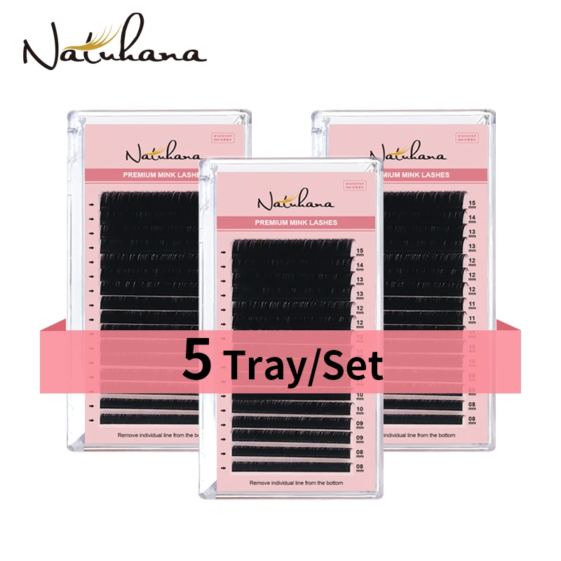 NATUHANA 5 Cases/Lot 16rows 8~25mm Mix Custom Mink Eyelash Extension Dlux Natural Soft False Mink Lashes Cilia Makeup Cilios