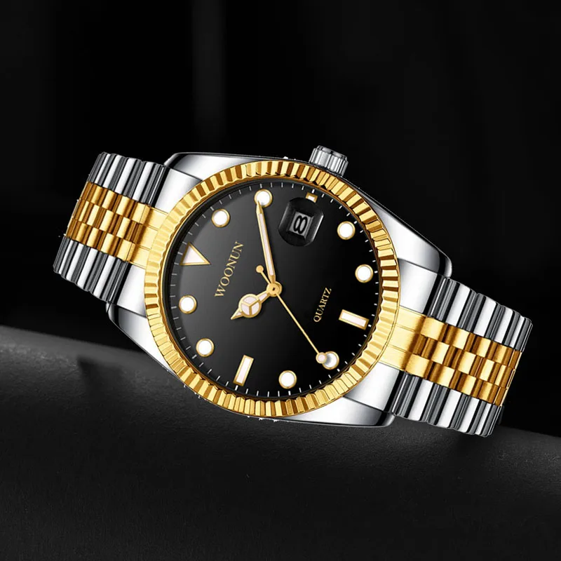 

2021 Lxuury Business Watches Men Silver Gold Stainless Steel Band Auto Date Quartz Wristwatches Men Male Colck Gift Reloj Hombre