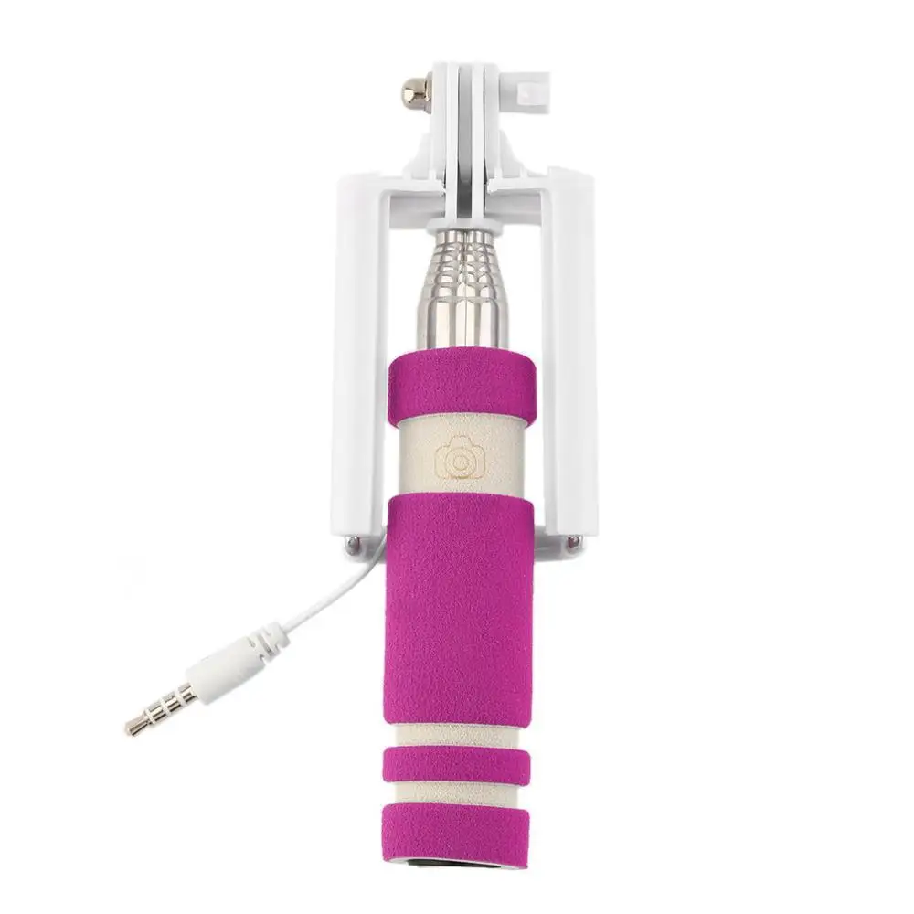 Мини Складная Проводная селфи палка ручной выдвижной монопод Нескользящая ручка для iPhone 6/6S plus/samsung 5 цветов - Цвет: Pink