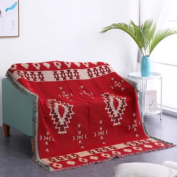 

Modern Simple Red Throws Blanket Cotton thread full cover geometric sofa blankets Couch towel double-sided Tapestry Home Decor