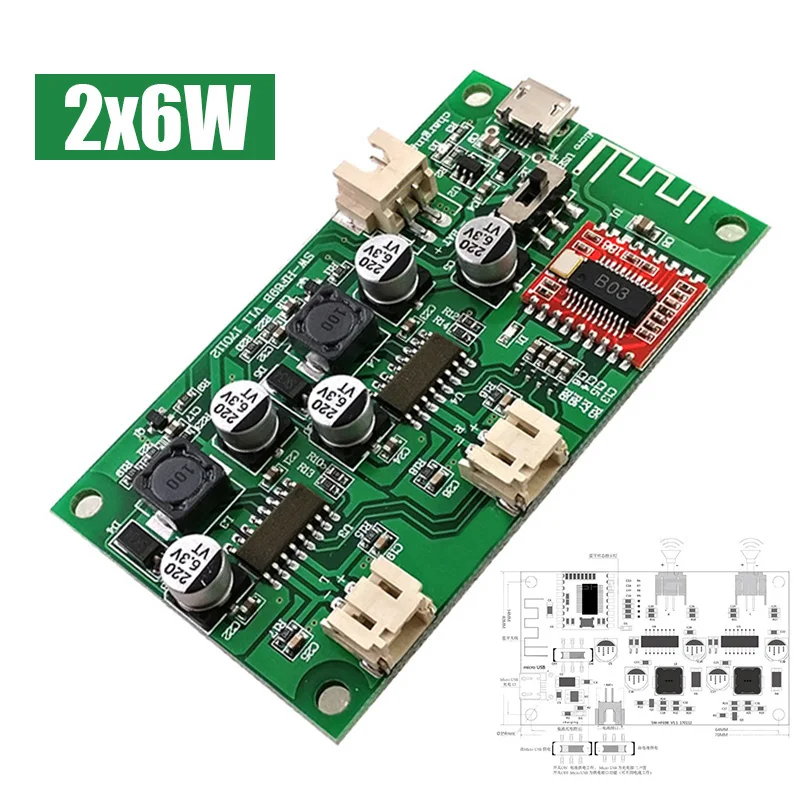 

6W+6W DC 5V 2 Channel bluetooth Audio Digital Amplifier Board Lithium Battery Powered Audio Amplificador