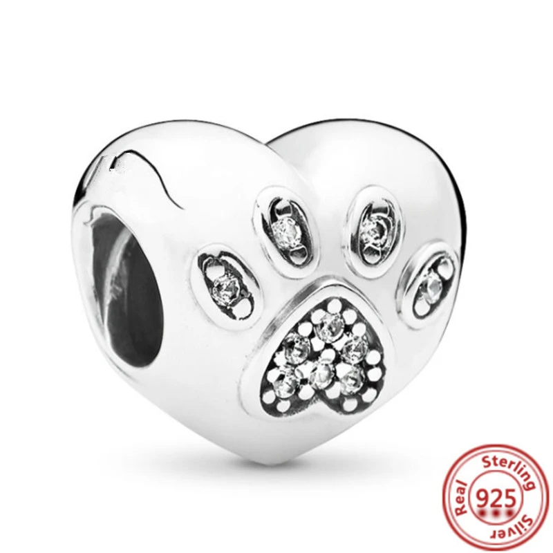 925 Sterling Silver Lovely Paw Print &Poodle Puppy Pet Dog Beads Charms Fit Brand Bracelet&Necklace For Girl Gift Jewelry 5