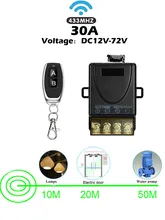  Universal 433Mhz Remote Control Wireless Switch DC 12V 24V 72V 30A remote relay on off use for Smart home appliances/Light 
