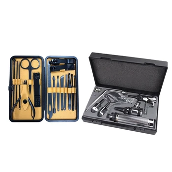 

16Pcs Nail Art Tools with Pusher Ingrown Nail File Polish Tweezer & 1 Set Diagnostic ENT Kit Otoscope Diagnostic Device