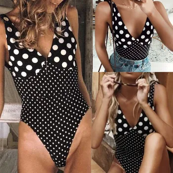 

bikinis 2020 mujer push up swimwear women Fashion Ladies Sexy Wave Point Printed V-Neck Beach Linkage Swimsuit купальник женский