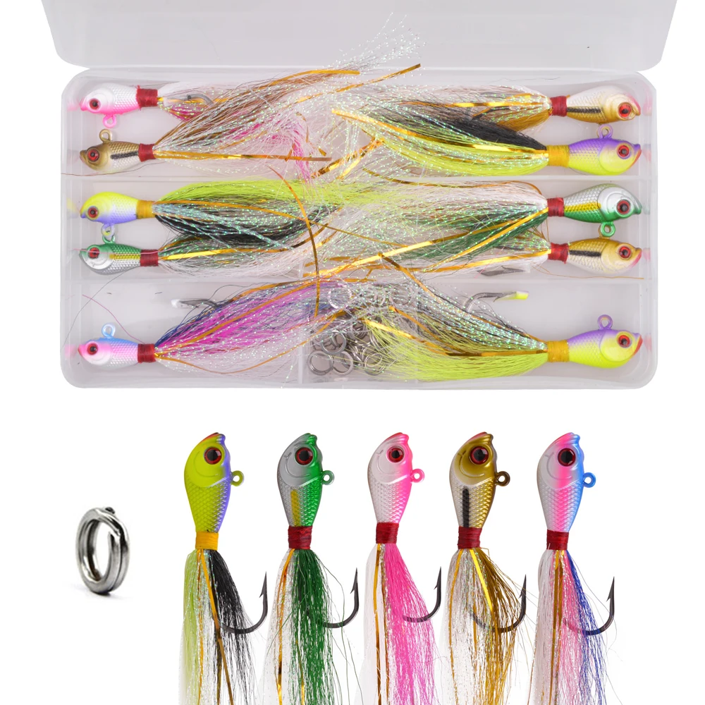 30Pcs/box Bucktail Lead Jig head Fishing Lures 7g 14g with Split rings