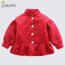 WeLaken/ бутик; Элегантное зимнее пальто для маленьких девочек с блестками и алмазной пряжкой и пышными рукавами; модная детская одежда из хлопка