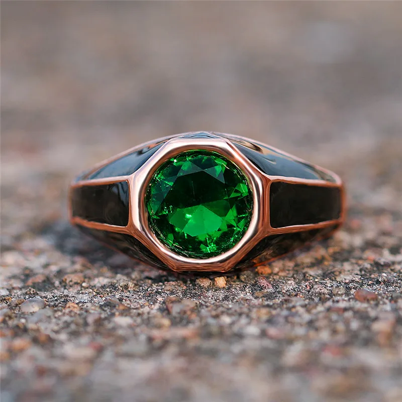 Vintage Female Green Red Stone Ring Fashion Rose Gold Wedding Band Ring Classical Promise Engagement Rings For Women