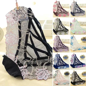 

2020 New Womens Sexy Lace Transparent Briefs Low Waist Embroidered Patterned Underwear Fashion Ladies Home Panties Femme