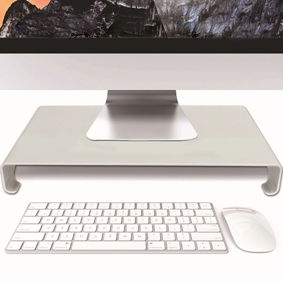  Laptop Table Computer Display Monitor Riser TV Stand with Keyboard Mouse Storage Slots Aluminum All