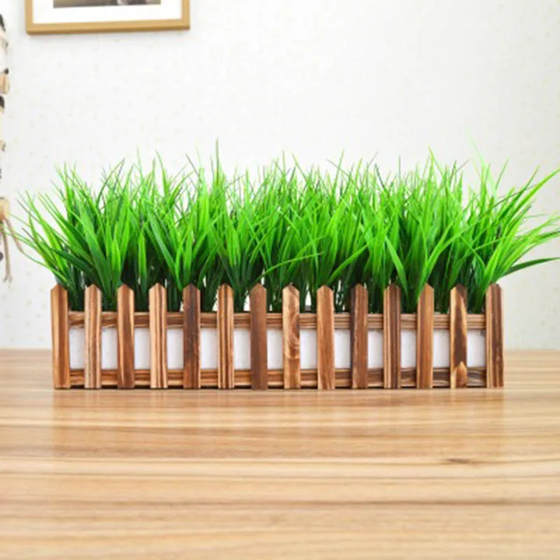 Новые поддельные растения горшок декорация искусственная трава белый деревянный забор горшках украшения VA88 - Цвет: 50cm deep fence
