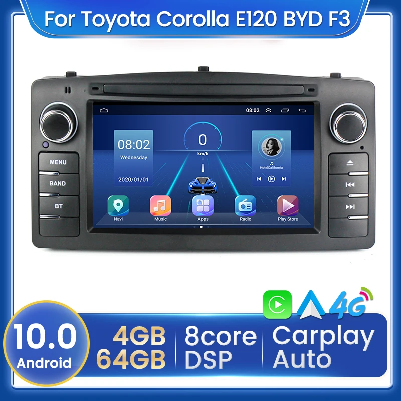 Автомагнитола Carplay 2 Din Android 10 4 + 64 ГБ DSP для Toyota Corolla Altis E120 BYD F3 2000-2020 мультимедийный