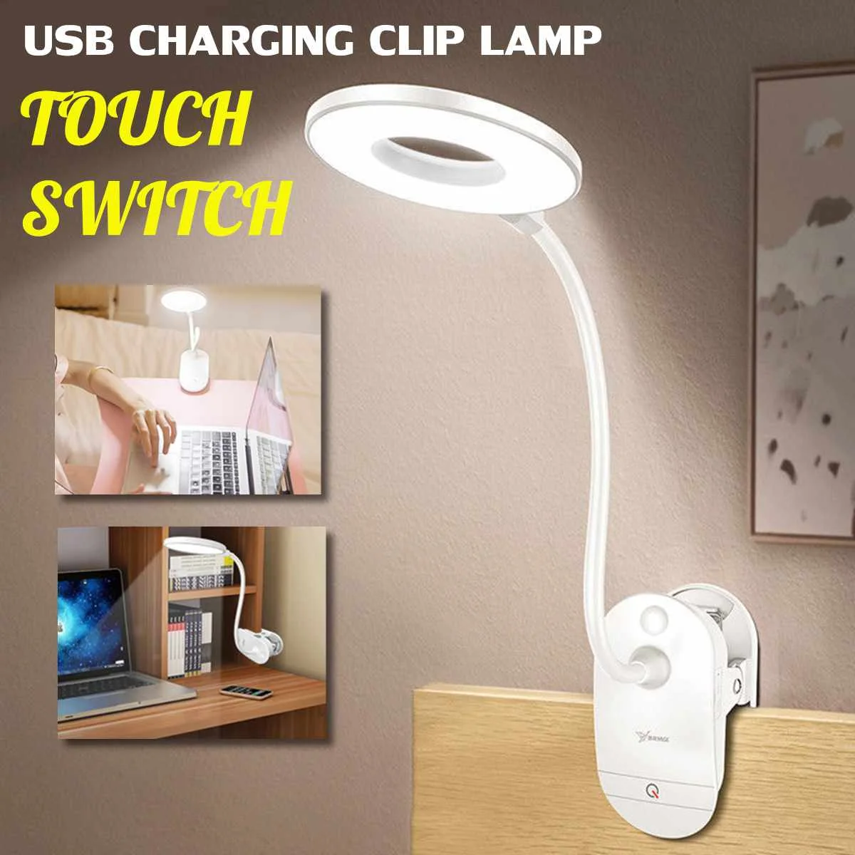 Cena Lampa biurkowa led Touch Switch Clip lampa stołowa możliwość przyciemniania 7500K ochrona oczu czytanie ściemniacz USB na biurko z akumulatorem lampa biurkowa