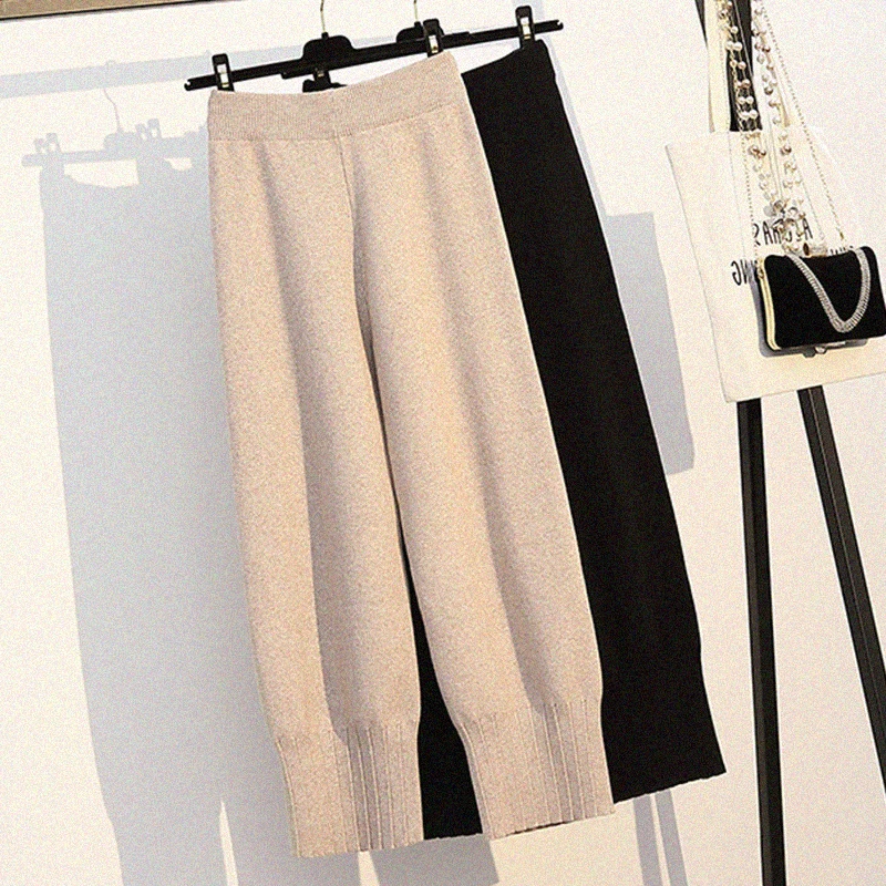 Women Knit Pants Warm Loose Harem Pants Autumn Winter Thick Knitted Trousers Elastic Waist Plus Size Pants