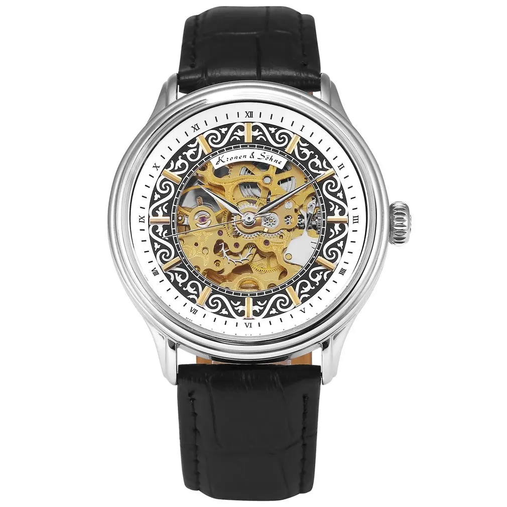 

KS Royal Mens Watches Top Brand Luxury Hollow Horloge Self Wind Watch Blue Leather Strap Dress Wristwatch Mechanical Clock/KS387