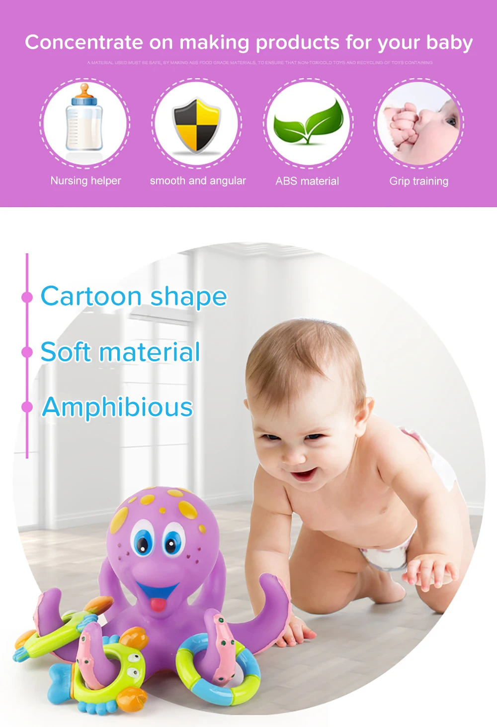 Игрушка для ванны осьминог, игрушка для купания, вода, мультяшная игрушка для малышей, детей, для игры, для младенцев, для душа, мягкий распылитель, фиолетовая ванна, для ванной, хватающая Gif