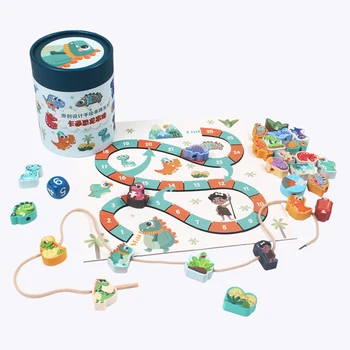 

2 in 1 Wooden Educational bead matching flight chess multi-function toy puzzle play family parent-child cognitive string string