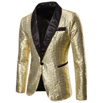 

MoneRffi Shiny Gold Sequin Glitter Blazer Men Jacket DJ Host Single Button Suits Mens Blazer Jackets Prom Stage Wedding Costumes
