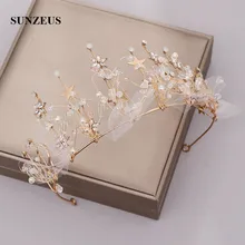 Золотые звезды свадебная корона и тиара ручной работы Кристаллы Свадебные аксессуары для головы невесты оголовье SQ446