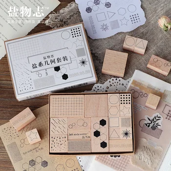 

17pcs geometrical shape wooden stamps pack circle square check hexagon virgule dot mark wood stamp scrapbooking DIY hobby use