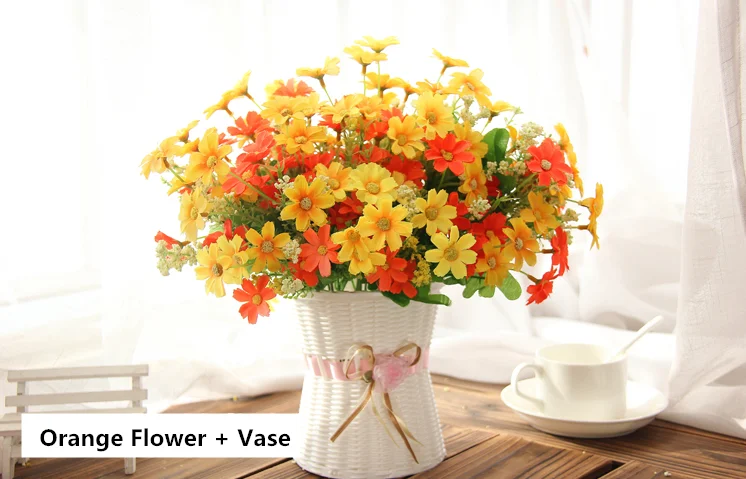 Один набор, Маленькая ромашка, искусственный цветок, Шелковый Подсолнух, ваза из ротанга, украшение для домашнего стола, 13 видов